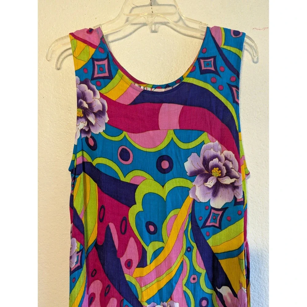 Vintage R&K Original Funky Hawaiian Floral Rayon Maxi Dress Sz Lg Retro Look